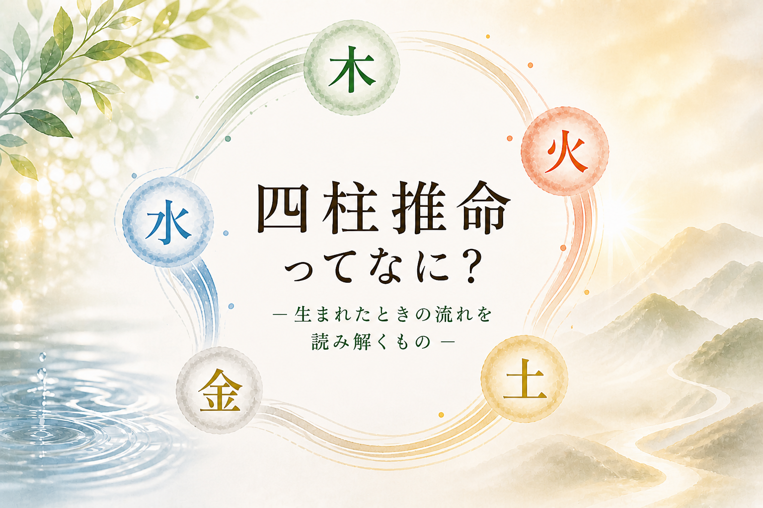 四柱推命の流れと五行をイメージしたやさしいスパイラルイラスト